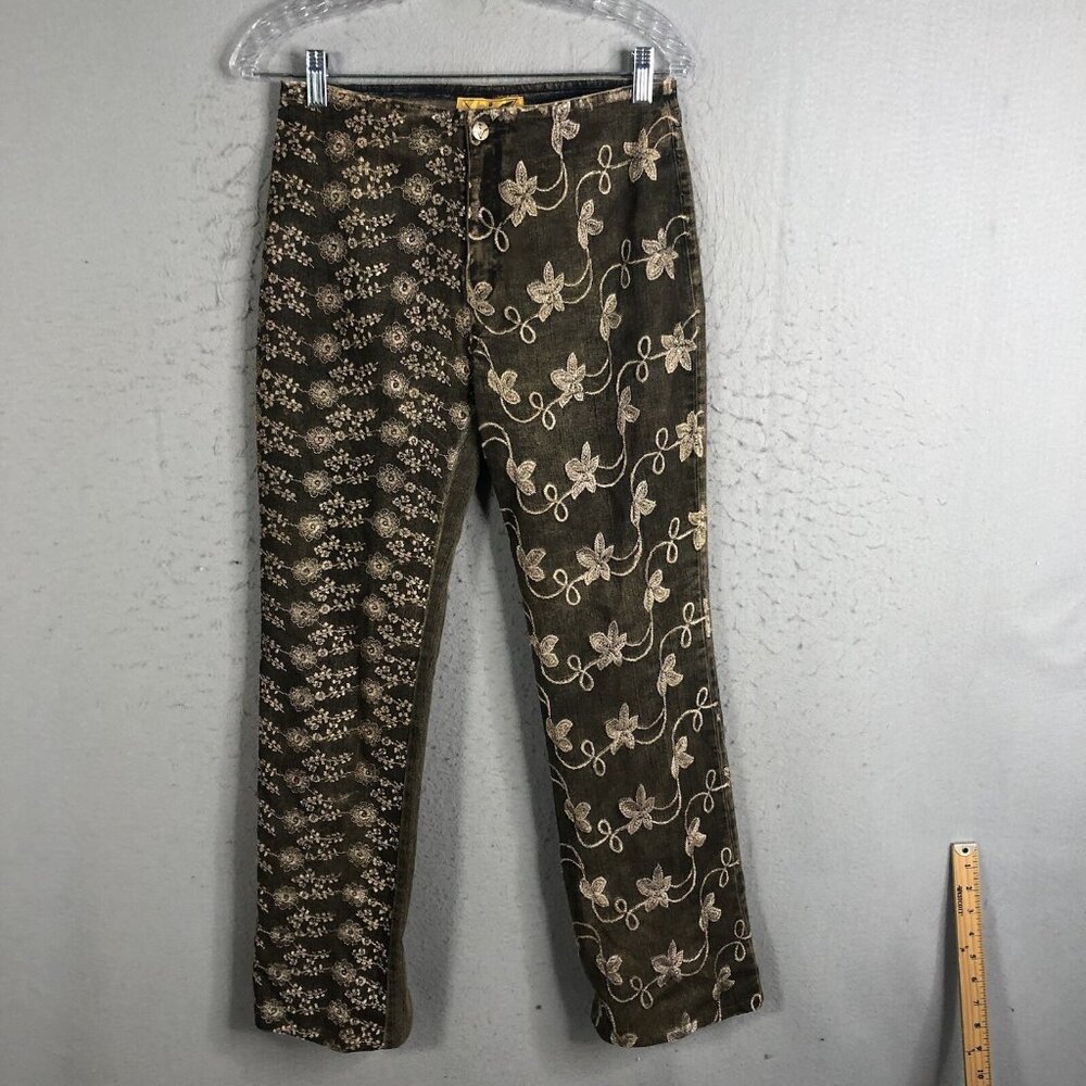 Y2K Vena Jeans Womens 4 Gray All Over Embroidery Boho Retro 70s Artsy